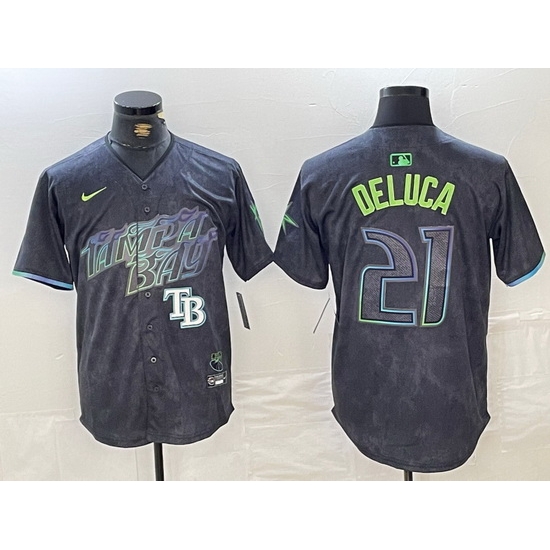 Men Tampa Bay Rays 21 Jonny DeLuca Charcoal 2024 City Connect Limited Stitched jerseys 4 Men Tampa Bay Rays 21 Jonny DeLuca Charcoal 2024 City Connect Limited Stitched jerseys 4