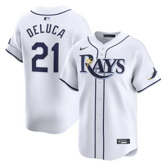 Men Tampa Bay Rays 21 Jonny DeLuca White Home Limited Stitched Baseball Jersey Men Tampa Bay Rays 21 Jonny DeLuca White Home Limited Stitched Baseball Jersey
