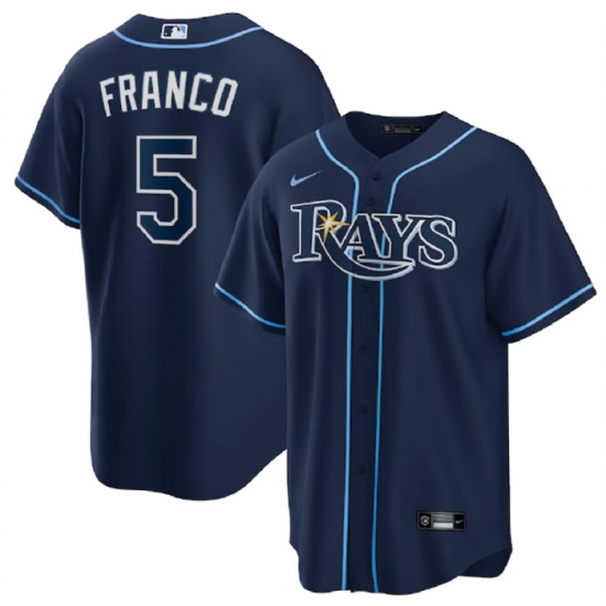 Men Tampa Bay Rays 5 Wander Franco Navy Cool Base Stitched Baseball Jersey Men Tampa Bay Rays 5 Wander Franco Navy Cool Base Stitched Baseball Jersey