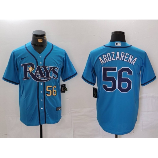 Men Tampa Bay Rays 56 Randy Arozarena Blue Cool Base Stitched Baseball Jersey 3 Men Tampa Bay Rays 56 Randy Arozarena Blue Cool Base Stitched Baseball Jersey 3