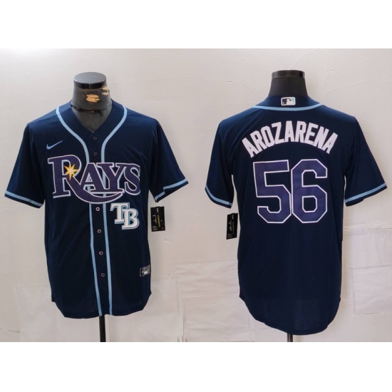 Men Tampa Bay Rays 56 Randy Arozarena Navy Cool Base Stitched Baseball Jersey 3 Men Tampa Bay Rays 56 Randy Arozarena Navy Cool Base Stitched Baseball Jersey 3