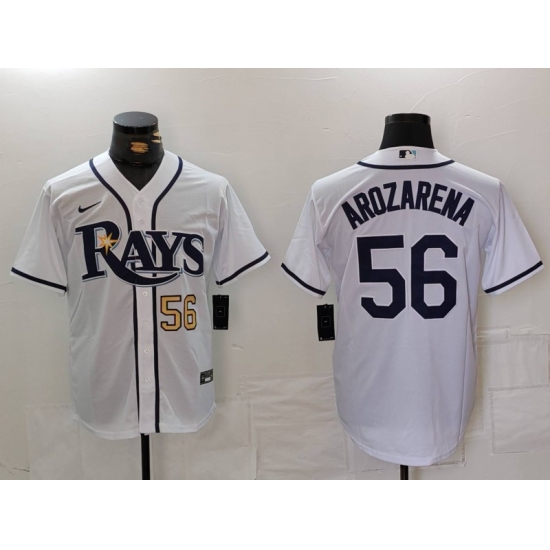 Men Tampa Bay Rays 56 Randy Arozarena White Cool Base Stitched Baseball Jersey 3 Men Tampa Bay Rays 56 Randy Arozarena White Cool Base Stitched Baseball Jersey 3