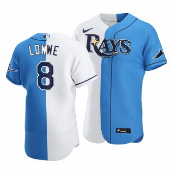 Men Tampa Bay Rays 8 Brandon Lowe Split White Blue Two Tone Jersey Men Tampa Bay Rays 8 Brandon Lowe Split White Blue Two Tone Jersey