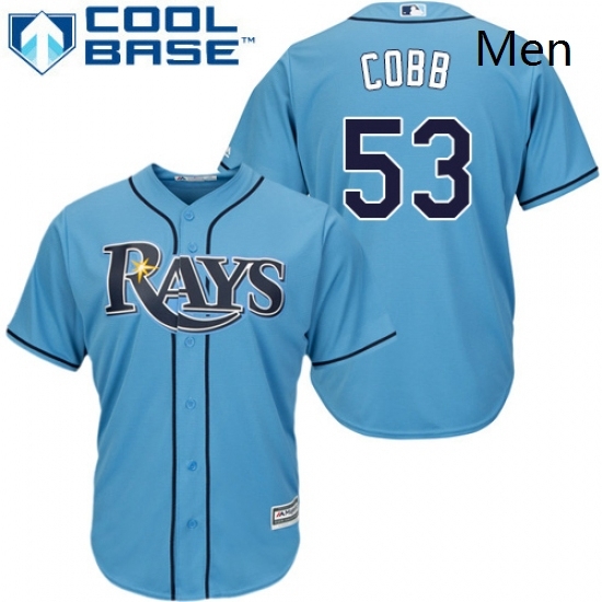 Mens Majestic Tampa Bay Rays 53 Alex Cobb Replica Light Blue Alternate 2 Cool Base MLB Jersey Mens Majestic Tampa Bay Rays 53 Alex Cobb Replica Light Blue Alternate 2 Cool Base MLB Jersey