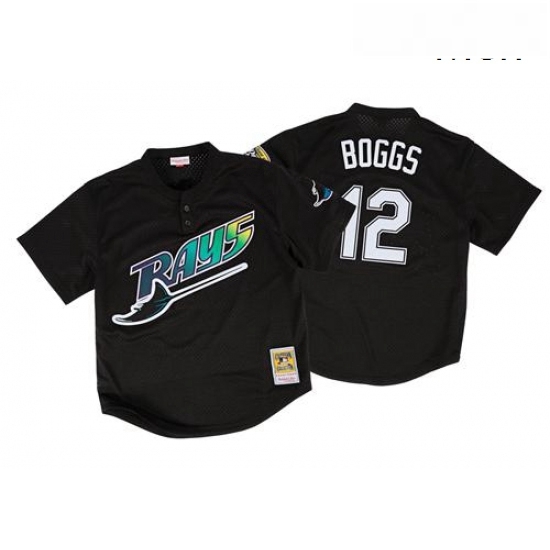 Mens Mitchell and Ness 1998 Tampa Bay Rays 12 Wade Boggs Replica Black Throwback MLB Jersey Mens Mitchell and Ness 1998 Tampa Bay Rays 12 Wade Boggs Replica Black Throwback MLB Jersey