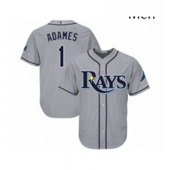 Mens Tampa Bay Rays 1 Willy Adames Replica Grey Road Cool Base Baseball Jersey 