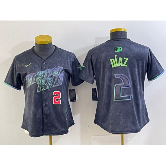 Women Tampa Bay Rays 2 Yandy Diaz Charcoal 2024 City Connect Limited Stitched Baseball Jersey 3 Women Tampa Bay Rays 2 Yandy Diaz Charcoal 2024 City Connect Limited Stitched Baseball Jersey 3
