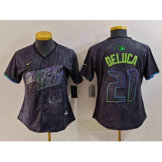 Women Tampa Bay Rays 21 Jonny DeLuca Charcoal 2024 City Connect Limited Stitched Baseball Jersey 2 Women Tampa Bay Rays 21 Jonny DeLuca Charcoal 2024 City Connect Limited Stitched Baseball Jersey 2