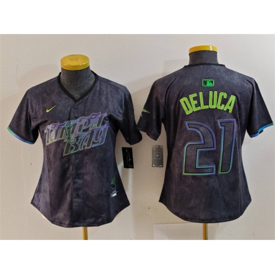 Women Tampa Bay Rays 21 Jonny DeLuca Charcoal 2024 City Connect Limited Stitched Baseball Jersey Women Tampa Bay Rays 21 Jonny DeLuca Charcoal 2024 City Connect Limited Stitched Baseball Jersey