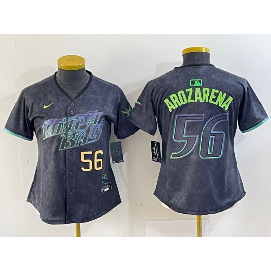 Women Tampa Bay Rays 56 Randy Arozarena Charcoal 2024 City Connect Limited Stitched Baseball Jersey Women Tampa Bay Rays 56 Randy Arozarena Charcoal 2024 City Connect Limited Stitched Baseball Jersey