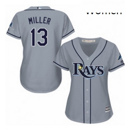 Womens Majestic Tampa Bay Rays 13 Brad Miller Authentic Grey Road Cool Base MLB Jersey Womens Majestic Tampa Bay Rays 13 Brad Miller Authentic Grey Road Cool Base MLB Jersey