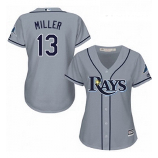 Womens Majestic Tampa Bay Rays 13 Brad Miller Replica Grey Road Cool Base MLB Jersey Womens Majestic Tampa Bay Rays 13 Brad Miller Replica Grey Road Cool Base MLB Jersey