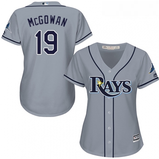 Womens Majestic Tampa Bay Rays 19 Dustin McGowan Replica Grey Road Cool Base MLB Jersey Womens Majestic Tampa Bay Rays 19 Dustin McGowan Replica Grey Road Cool Base MLB Jersey