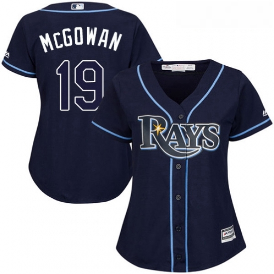 Womens Majestic Tampa Bay Rays 19 Dustin McGowan Replica Navy Blue Alternate Cool Base MLB Jersey Womens Majestic Tampa Bay Rays 19 Dustin McGowan Replica Navy Blue Alternate Cool Base MLB Jersey