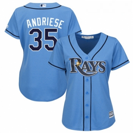 Womens Majestic Tampa Bay Rays 35 Matt Andriese Authentic Light Blue Alternate 2 Cool Base MLB Jersey Womens Majestic Tampa Bay Rays 35 Matt Andriese Authentic Light Blue Alternate 2 Cool Base MLB Jersey