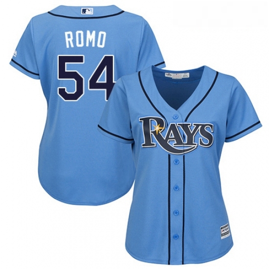 Womens Majestic Tampa Bay Rays 54 Sergio Romo Authentic Light Blue Alternate 2 Cool Base MLB Jersey Womens Majestic Tampa Bay Rays 54 Sergio Romo Authentic Light Blue Alternate 2 Cool Base MLB Jersey