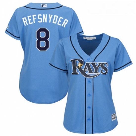 Womens Majestic Tampa Bay Rays 8 Rob Refsnyder Replica Light Blue Alternate 2 Cool Base MLB Jersey Womens Majestic Tampa Bay Rays 8 Rob Refsnyder Replica Light Blue Alternate 2 Cool Base MLB Jersey