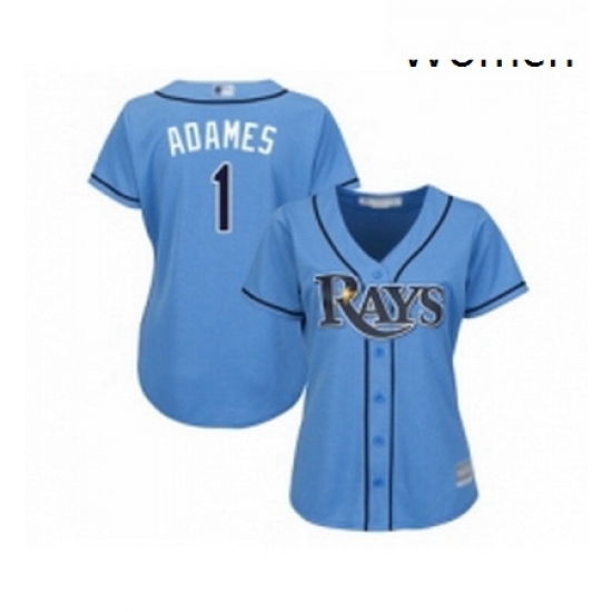Womens Tampa Bay Rays 1 Willy Adames Replica Light Blue Alternate 2 Cool Base Baseball Jersey Womens Tampa Bay Rays 1 Willy Adames Replica Light Blue Alternate 2 Cool Base Baseball Jersey