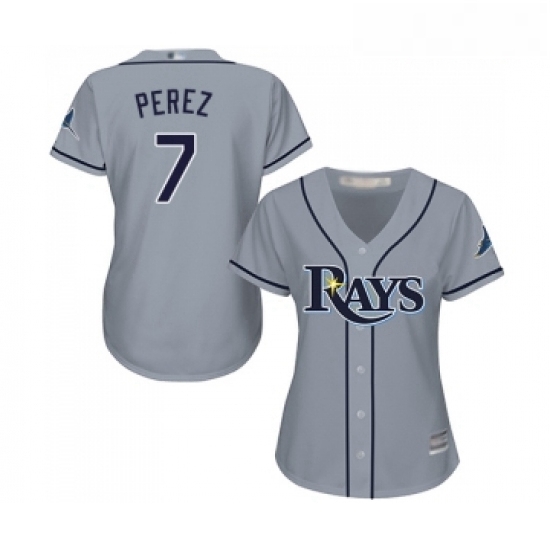 Womens Tampa Bay Rays 7 Michael Perez Replica Grey Road Cool Base Baseball Jersey 