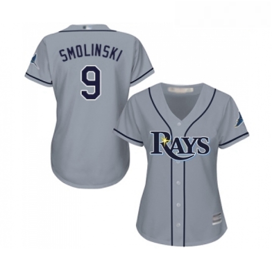 Womens Tampa Bay Rays 9 Jake Smolinski Replica Grey Road Cool Base Baseball Jersey Womens Tampa Bay Rays 9 Jake Smolinski Replica Grey Road Cool Base Baseball Jersey