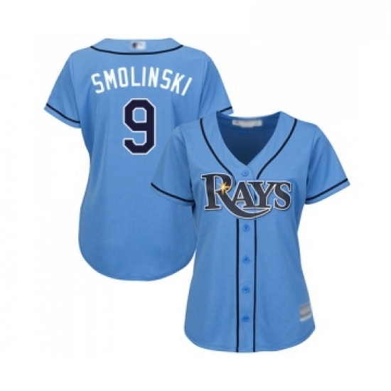 Womens Tampa Bay Rays 9 Jake Smolinski Replica Light Blue Alternate 2 Cool Base Baseball Jersey Womens Tampa Bay Rays 9 Jake Smolinski Replica Light Blue Alternate 2 Cool Base Baseball Jersey