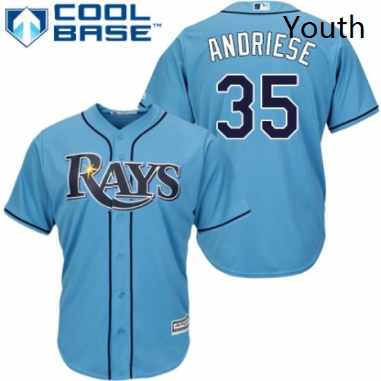Youth Majestic Tampa Bay Rays 35 Matt Andriese Authentic Light Blue Alternate 2 Cool Base MLB Jersey Youth Majestic Tampa Bay Rays 35 Matt Andriese Authentic Light Blue Alternate 2 Cool Base MLB Jersey