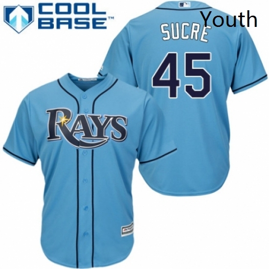 Youth Majestic Tampa Bay Rays 45 Jesus Sucre Replica Light Blue Alternate 2 Cool Base MLB Jersey Youth Majestic Tampa Bay Rays 45 Jesus Sucre Replica Light Blue Alternate 2 Cool Base MLB Jersey