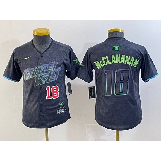 Youth Tampa Bay Rays 18 Shane McClanahan Charcoal 2024 City Connect Limited Stitched Baseball Jersey Youth Tampa Bay Rays 18 Shane McClanahan Charcoal 2024 City Connect Limited Stitched Baseball Jersey