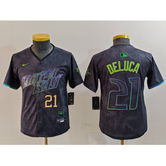 Youth Tampa Bay Rays 21 Jonny DeLuca Charcoal 2024 City Connect Limited Stitched Baseball Jersey 3 Youth Tampa Bay Rays 21 Jonny DeLuca Charcoal 2024 City Connect Limited Stitched Baseball Jersey 3