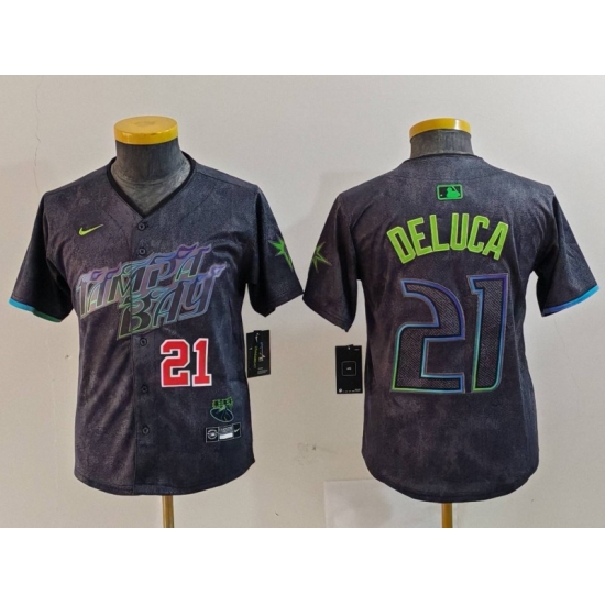 Youth Tampa Bay Rays 21 Jonny DeLuca Charcoal 2024 City Connect Limited Stitched Baseball Jersey 5 Youth Tampa Bay Rays 21 Jonny DeLuca Charcoal 2024 City Connect Limited Stitched Baseball Jersey 5