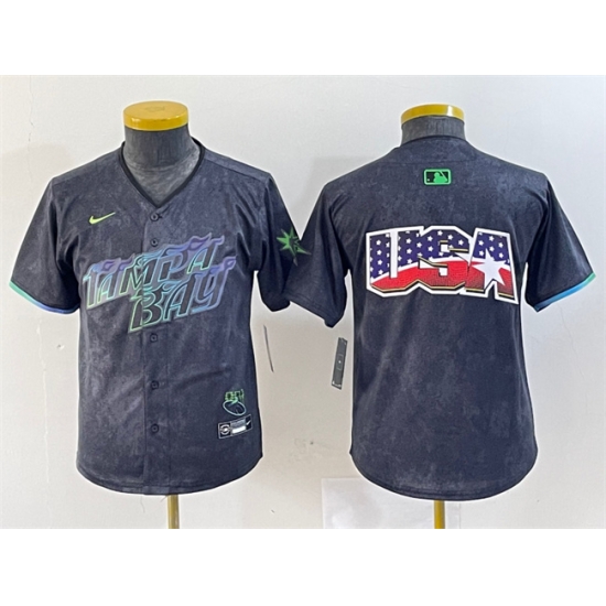 Youth Tampa Bay Rays Team Big Logo Charcoal 2024 City Connect Limited Stitched Baseball JerseyS Youth Tampa Bay Rays Team Big Logo Charcoal 2024 City Connect Limited Stitched Baseball JerseyS