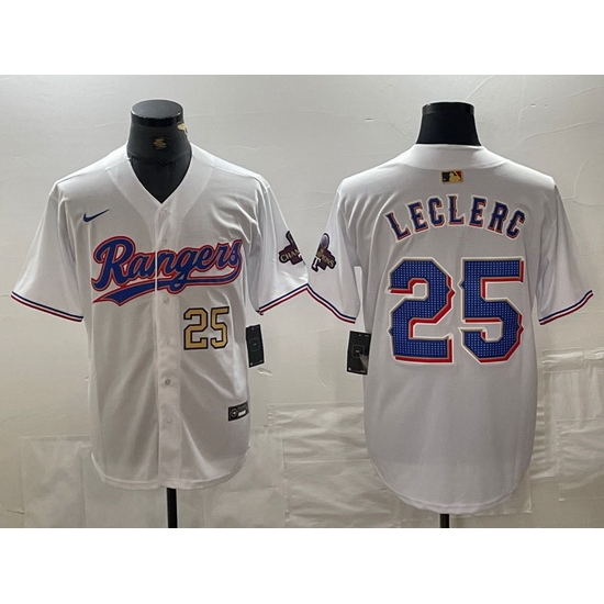 Men Texas Rangers 25 Jose Leclerc White Gold Cool Base Stitched Baseball Jersey 3 Men Texas Rangers 25 Jose Leclerc White Gold Cool Base Stitched Baseball Jersey 3