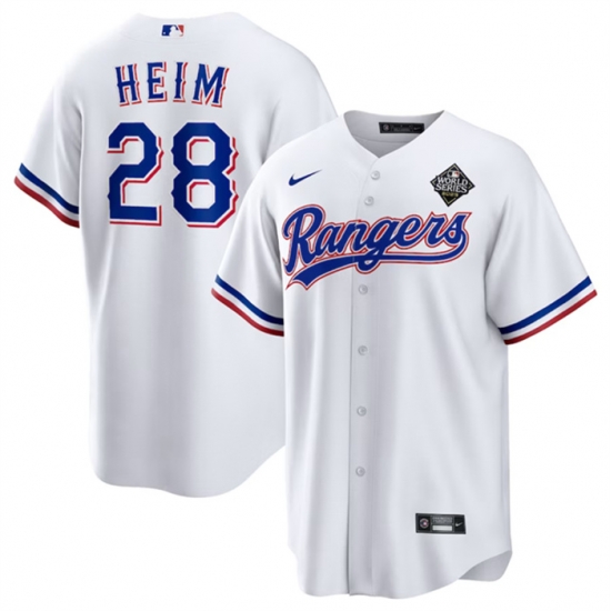 Men Texas Rangers 28 Jonah Heim 2023 White World Series Stitched Baseball Jersey Men Texas Rangers 28 Jonah Heim 2023 White World Series Stitched Baseball Jersey