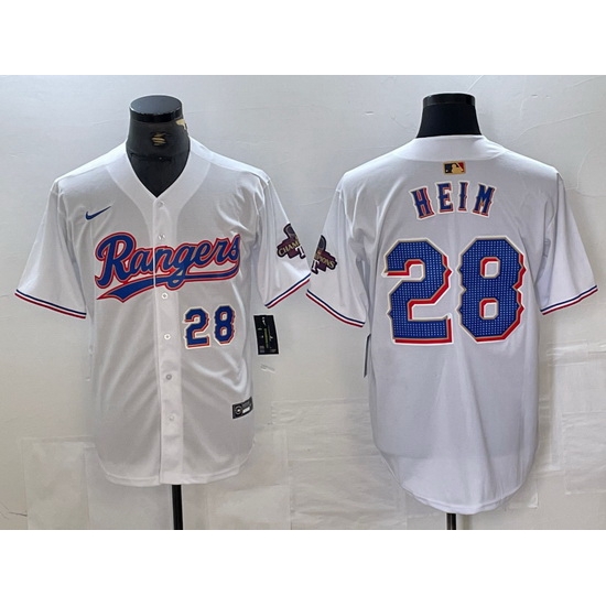 Men Texas Rangers 28 Jonah Heim White Gold Cool Base Stitched Baseball Jersey 1 Men Texas Rangers 28 Jonah Heim White Gold Cool Base Stitched Baseball Jersey 1
