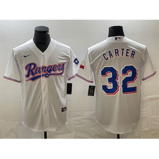 Men Texas Rangers 32 Evan Carter White With Patch Cool Base Stitched Baseball Jersey Men Texas Rangers 32 Evan Carter White With Patch Cool Base Stitched Baseball Jersey