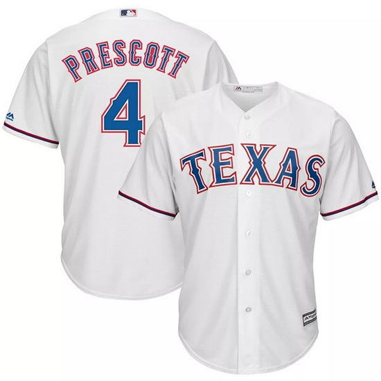 Men Texas Rangers 4 Dak Prescott White Cool Base Stitched Baseball Jerse Men Texas Rangers 4 Dak Prescott White Cool Base Stitched Baseball Jerse