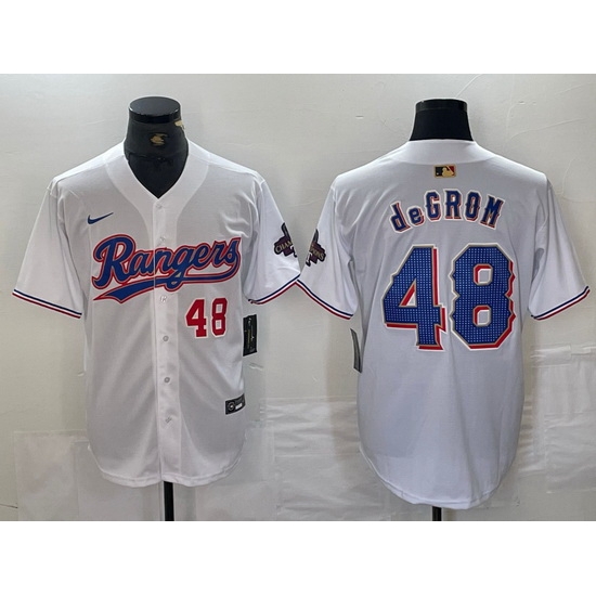 Men Texas Rangers 48 Jacob DeGrom White Gold Cool Base Stitched Baseball Jersey 3 Men Texas Rangers 48 Jacob DeGrom White Gold Cool Base Stitched Baseball Jersey 3