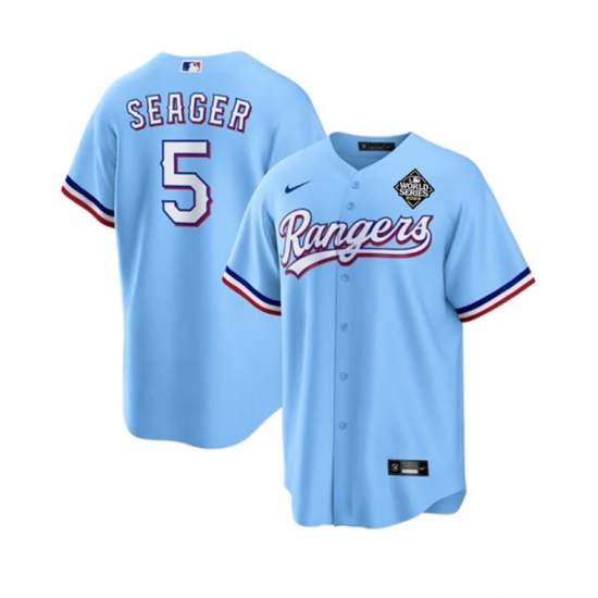 Men Texas Rangers 5 Corey Seager Blue 2023 World Series Stitched Baseball Jersey Men Texas Rangers 5 Corey Seager Blue 2023 World Series Stitched Baseball Jersey
