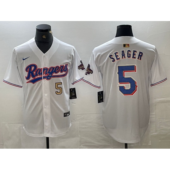 Men Texas Rangers 5 Corey Seager Number White 2023 World Series Champions Cool Base Jerseys Men Texas Rangers 5 Corey Seager Number White 2023 World Series Champions Cool Base Jerseys