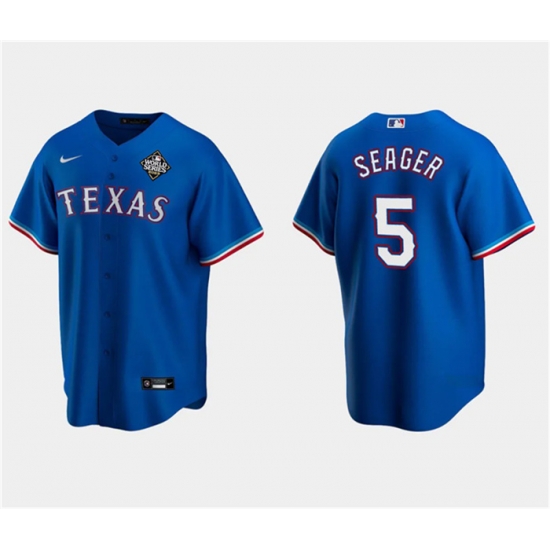 Men Texas Rangers 5 Corey Seager Royal 2023 World Series Stitched Baseball Jersey Men Texas Rangers 5 Corey Seager Royal 2023 World Series Stitched Baseball Jersey