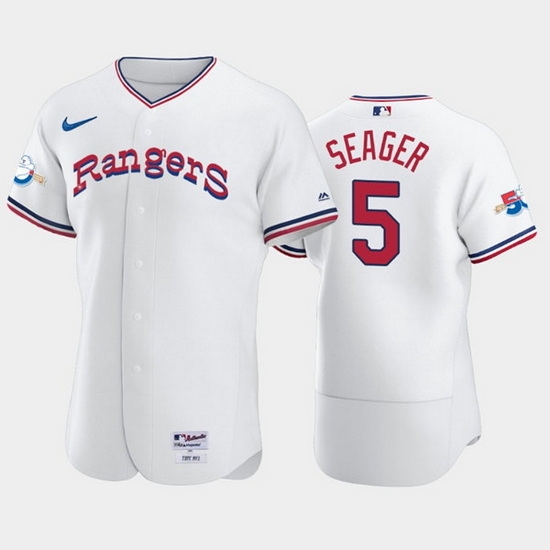 Men Texas Rangers 5 Corey Seager White 50th Anniversary Throwback Flex Base Stitched Jerse Men Texas Rangers 5 Corey Seager White 50th Anniversary Throwback Flex Base Stitched Jerse