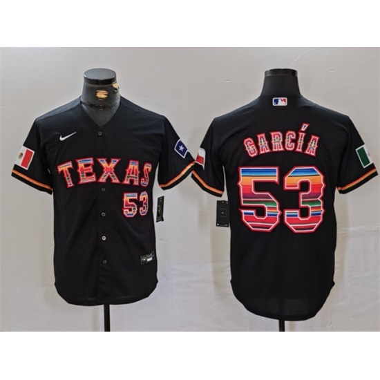 Men Texas Rangers 53 Adolis Garc EDa Black Mexico Cool Base Stitched Baseball Jersey Men Texas Rangers 53 Adolis Garc EDa Black Mexico Cool Base Stitched Baseball Jersey