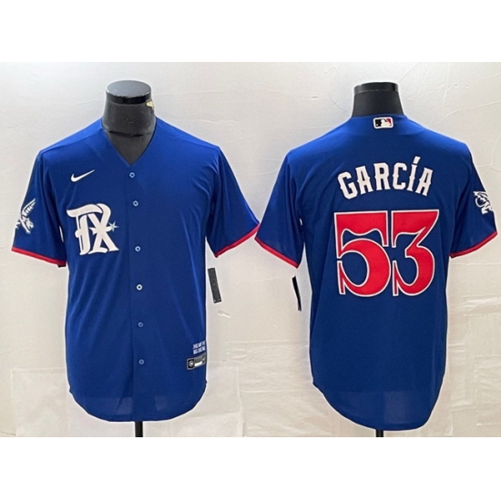 Men Texas Rangers 53 Adolis Garc EDa Royal City Connect Stitched Baseball Jersey Men Texas Rangers 53 Adolis Garc EDa Royal City Connect Stitched Baseball Jersey