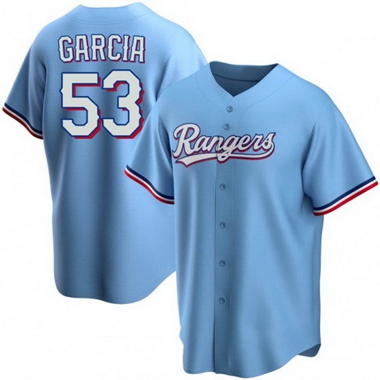 Men Texas Rangers 53 Adolis Garcia Light Blue Cool Base Stitched Baseball jersey Men Texas Rangers 53 Adolis Garcia Light Blue Cool Base Stitched Baseball jersey