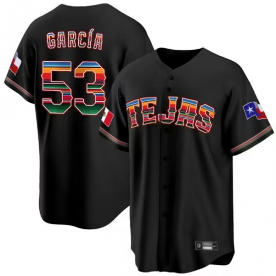 Men Texas Rangers 53 Adolis Garcia Mexico Black Cool Base Stitched Baseball Jersey Men Texas Rangers 53 Adolis Garcia Mexico Black Cool Base Stitched Baseball Jersey