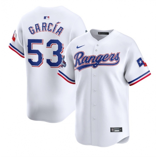 Men Texas Rangers 53 Adolis Garcia White 2023 World Series Champions Stitched Baseball Jersey Men Texas Rangers 53 Adolis Garcia White 2023 World Series Champions Stitched Baseball Jersey