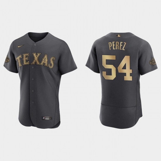 Men Texas Rangers 54 Martin Perez 2022 All Star Charcoal Flex Base Stitched Baseball Jersey Men Texas Rangers 54 Martin Perez 2022 All Star Charcoal Flex Base Stitched Baseball Jersey