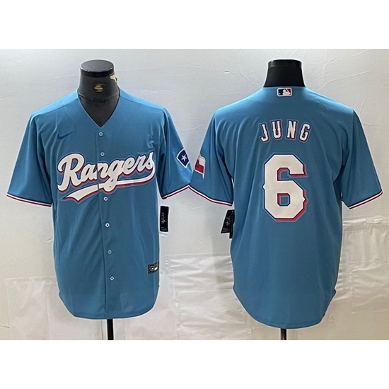 Men Texas Rangers 6 Josh Jung Blue Cool Base Stitched Baseball Jersey Men Texas Rangers 6 Josh Jung Blue Cool Base Stitched Baseball Jersey