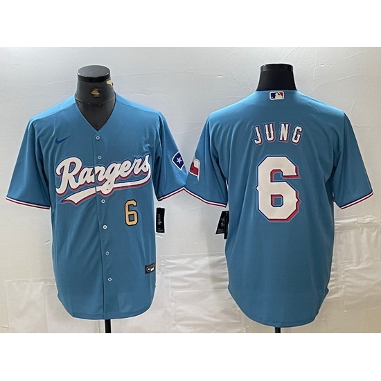 Men Texas Rangers 6 Josh Jung Number Light Blue Team Logo Cool Base Jersey Men Texas Rangers 6 Josh Jung Number Light Blue Team Logo Cool Base Jersey
