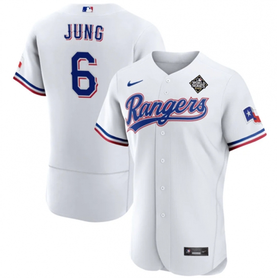 Men Texas Rangers 6 Josh Jung White 2023 World Series Flex Base Stitched Baseball Jersey Men Texas Rangers 6 Josh Jung White 2023 World Series Flex Base Stitched Baseball Jersey